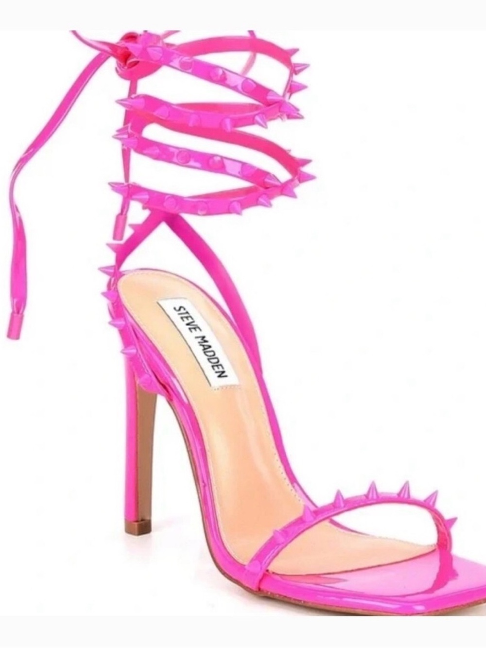Steve Madden Hot Pink Spike Lace-Up Stiletto Sandal 7.5